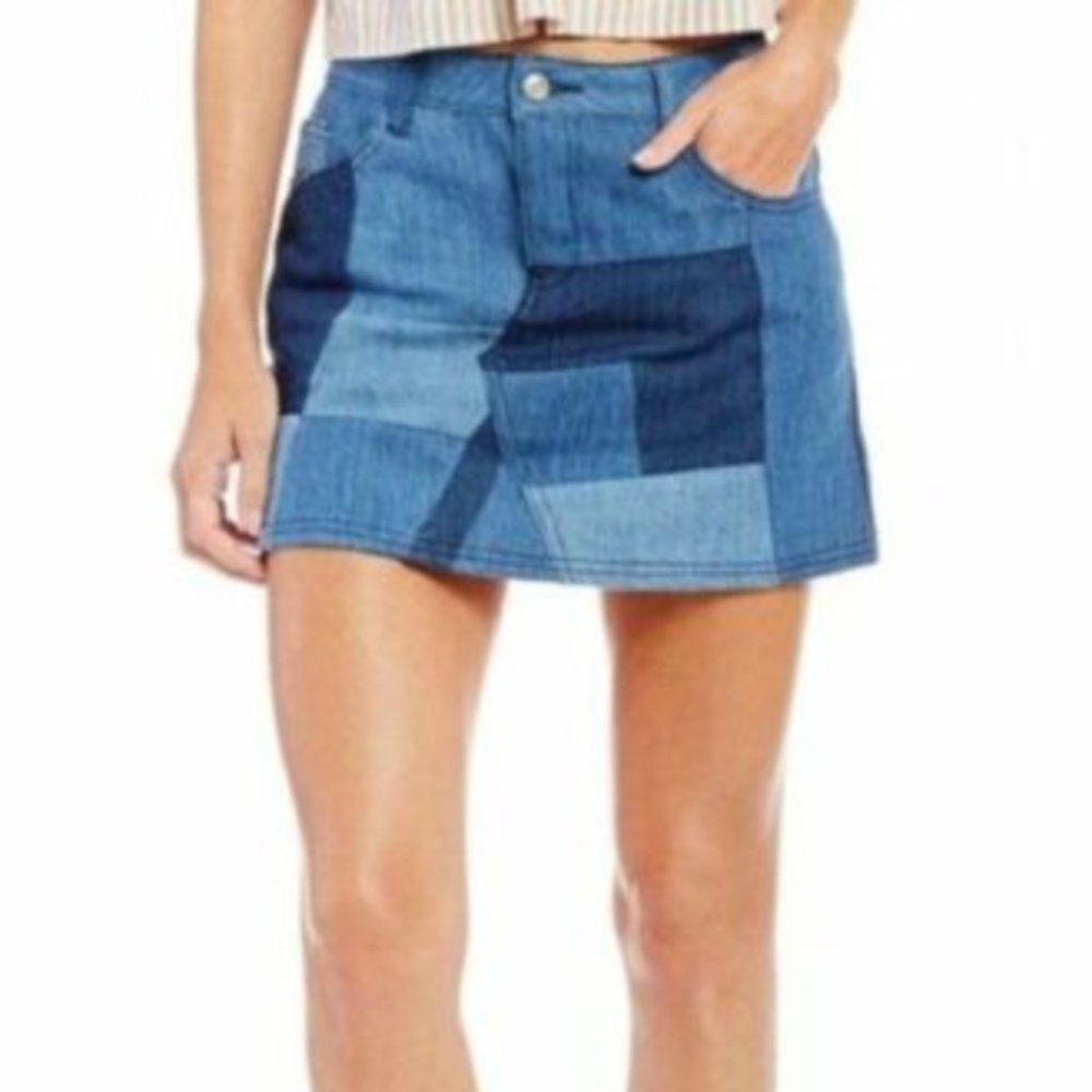 Giann Bini Women's Craig Mini‎ Jean Skirt Patchwork Print Zip Blue Size XS